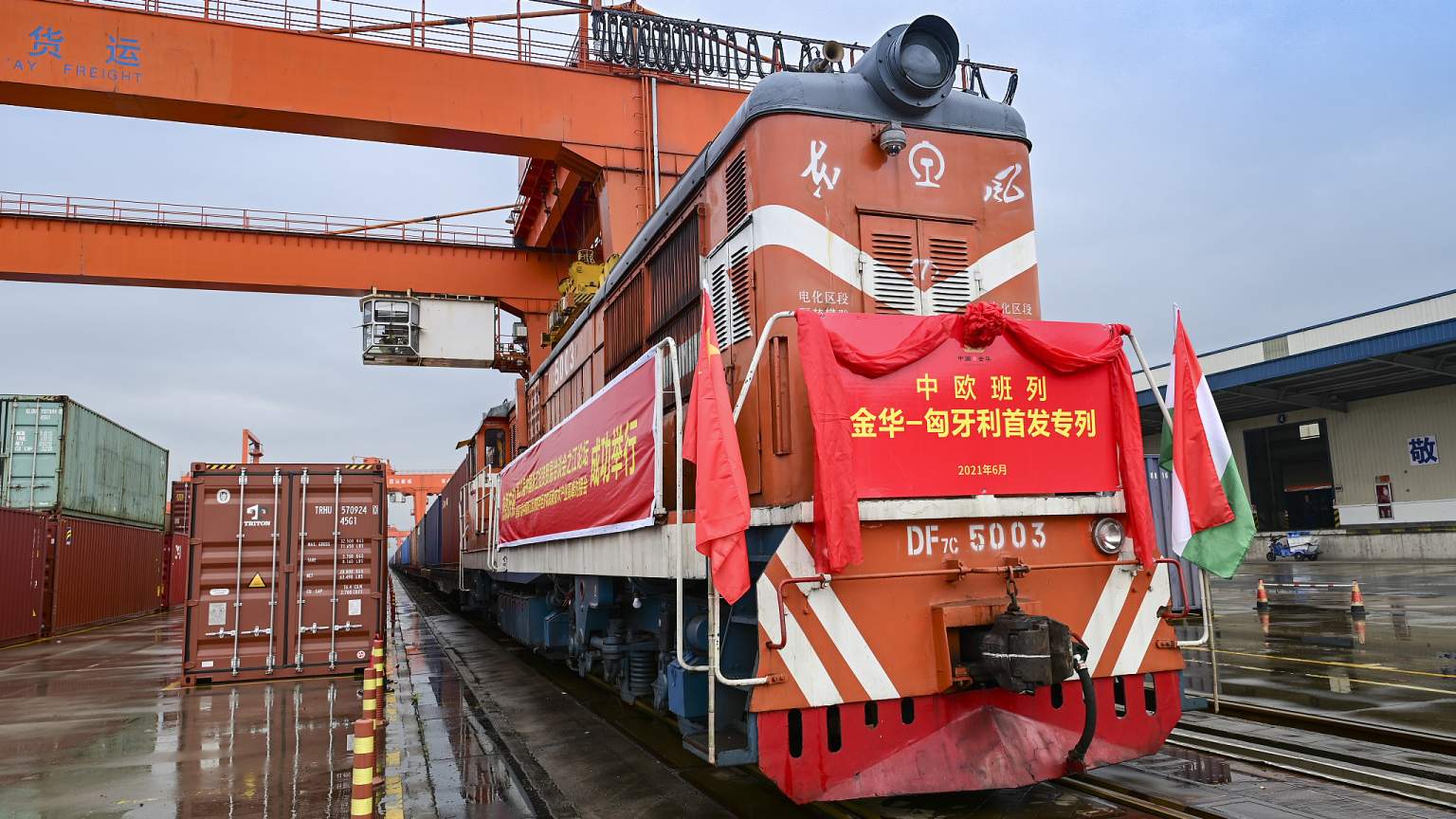 China-Europe freight train linking the city of Jinhua in east China’s Zhejiang Province with Budapest in Hungary The China-Europe freight train linking the city of Jinhua in east China's Zhejiang Province with Budapest in Hungary